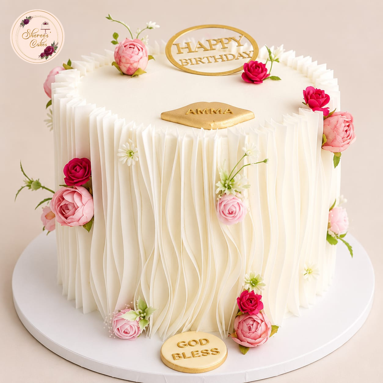 White Cascade Floral Cake