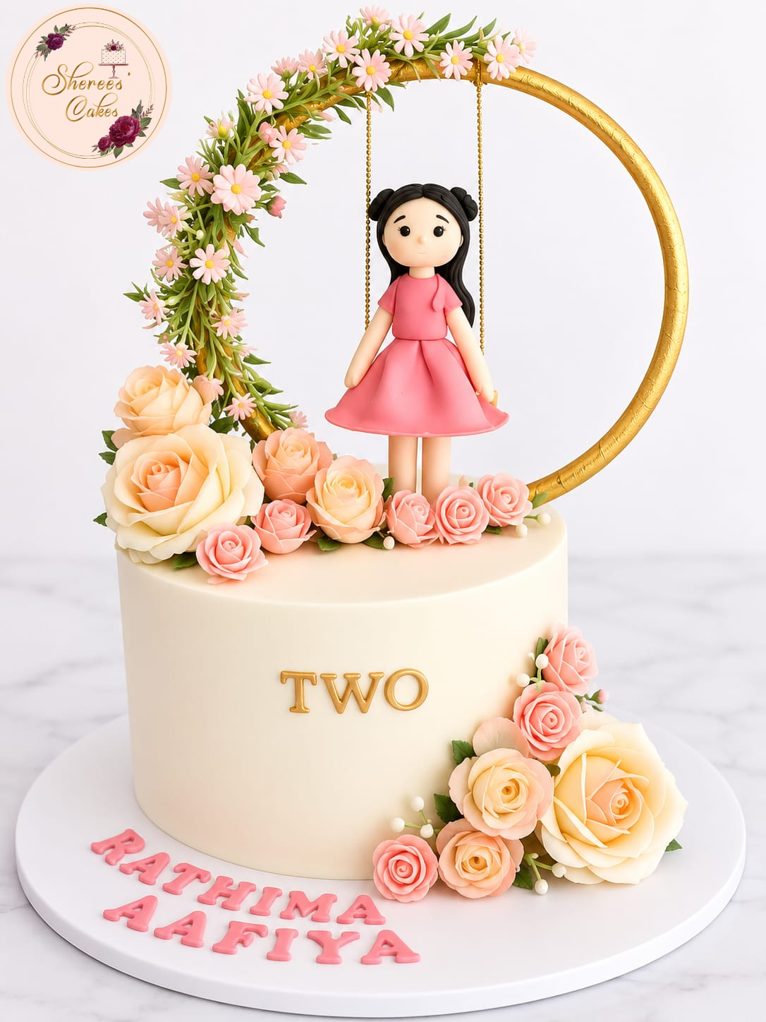 Floral Hoop Doll Cake