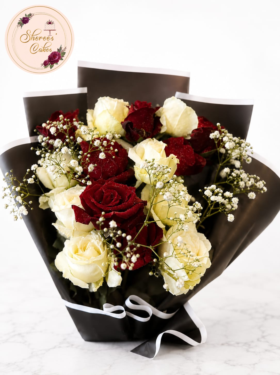 Ivory & Crimson Rose Bouquet