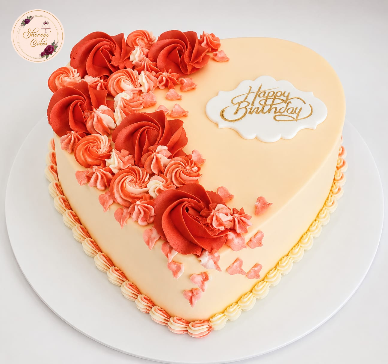 Coral Rosette Heart Cake